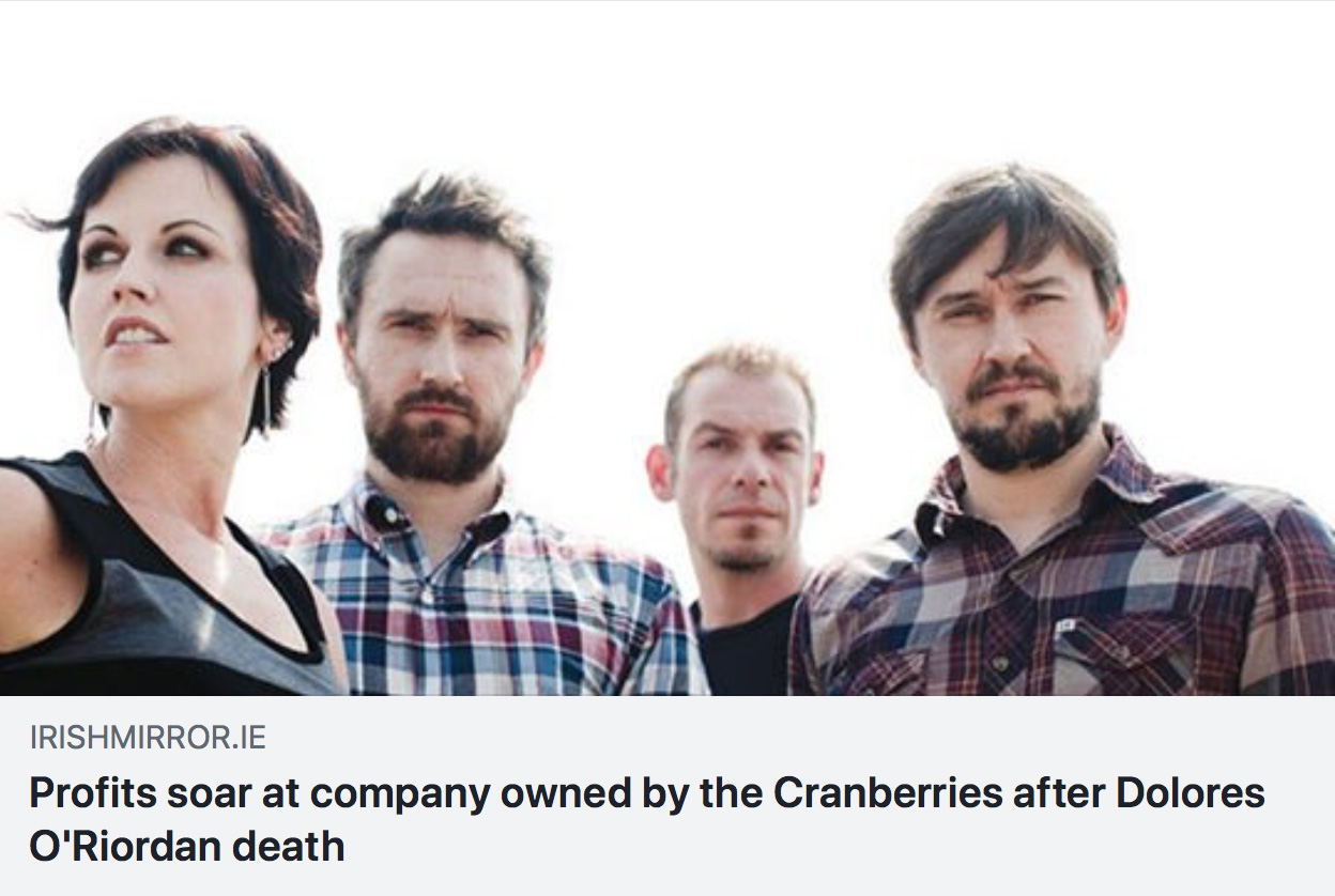 irishmirror.ie “Profits soar at company owned by The Cranberries