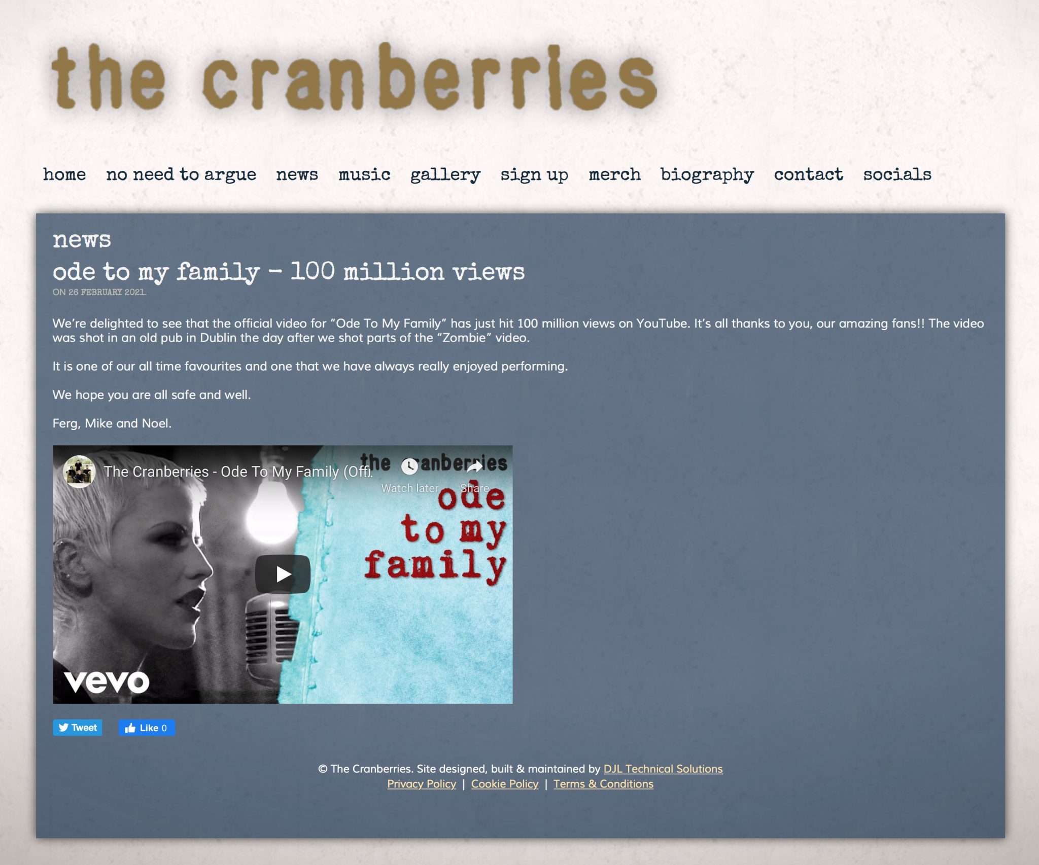 “Ode To My Family” 100 million views Cranberries World